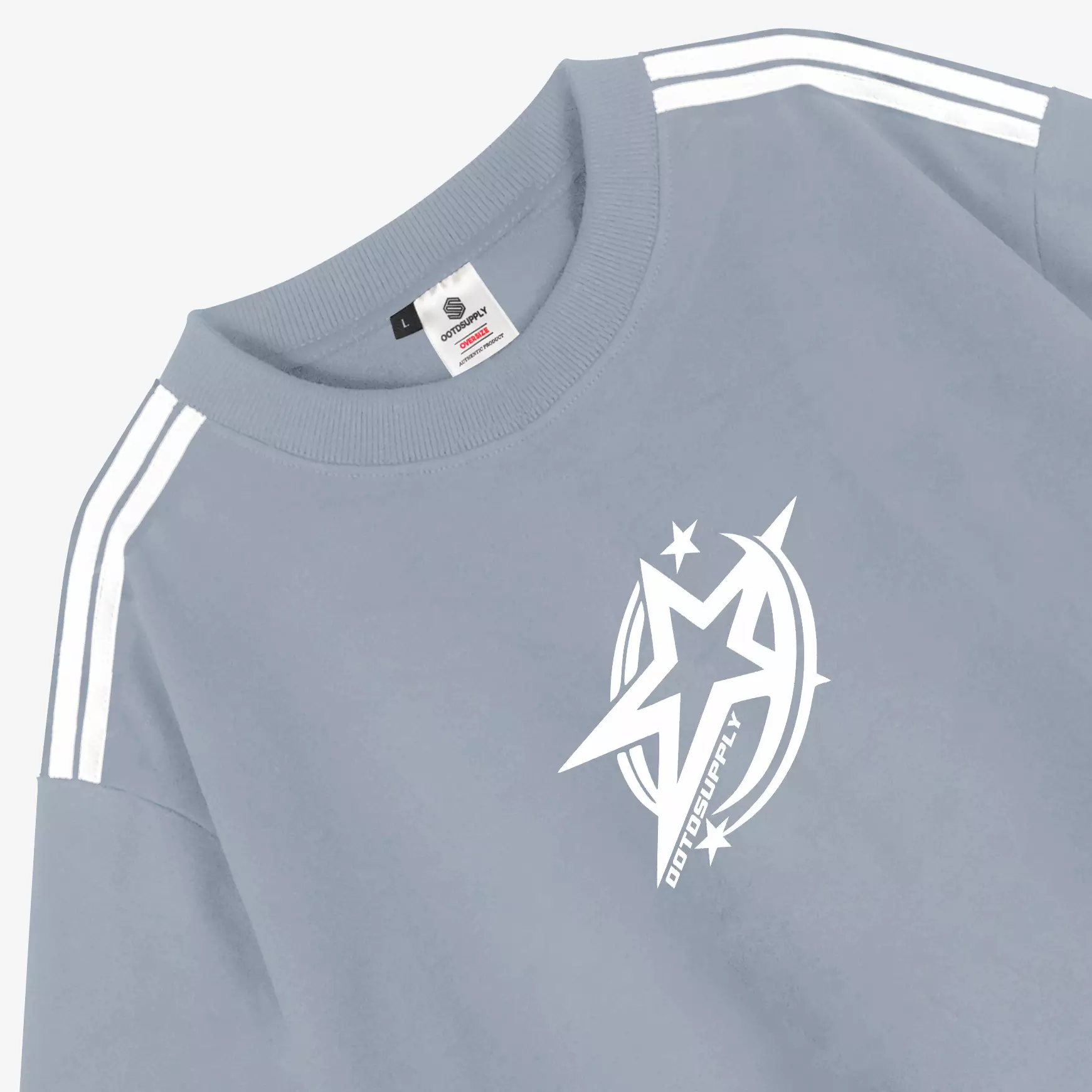 OOTDSUPPLY Oversized Equinox Light Grey & Steel Blue l Oversize Tshirt | Kaos Baby Terry OVZBT002