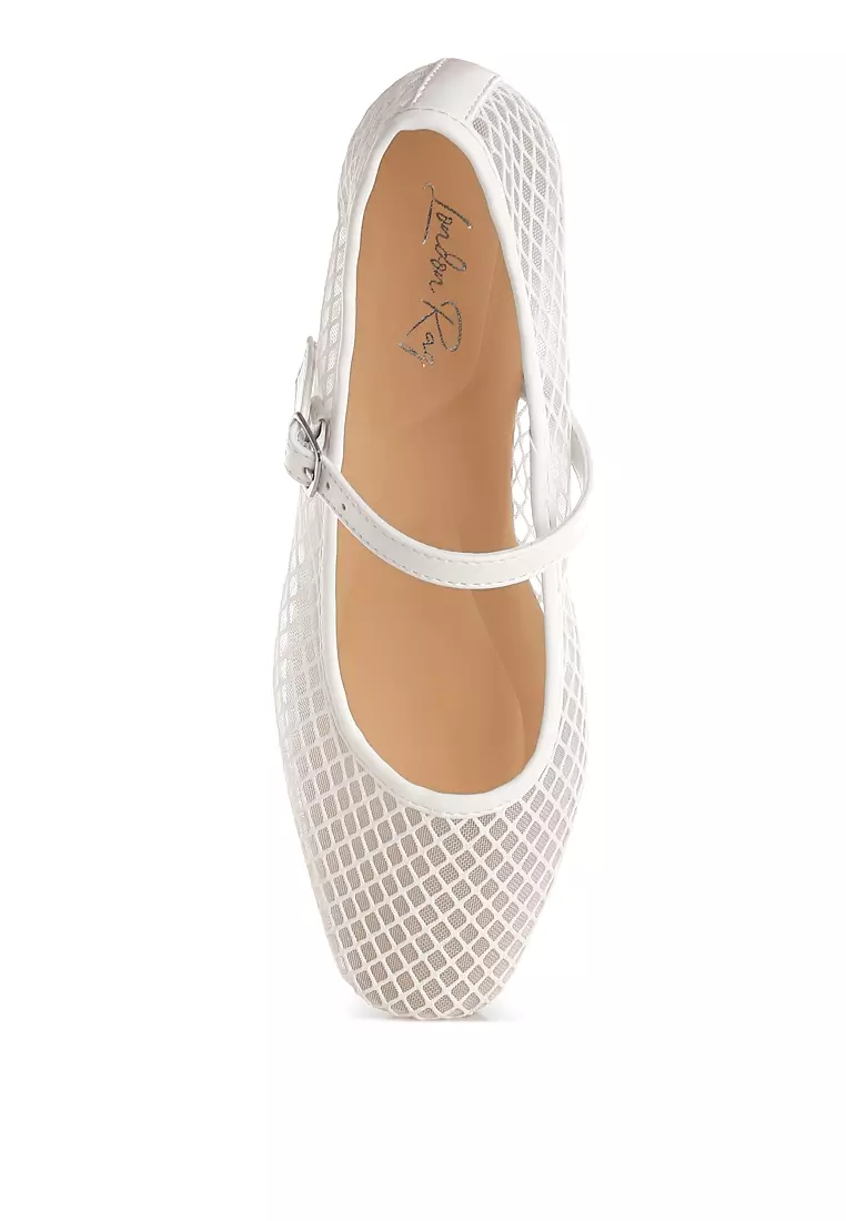 Mesh Mary Jane Flats in White