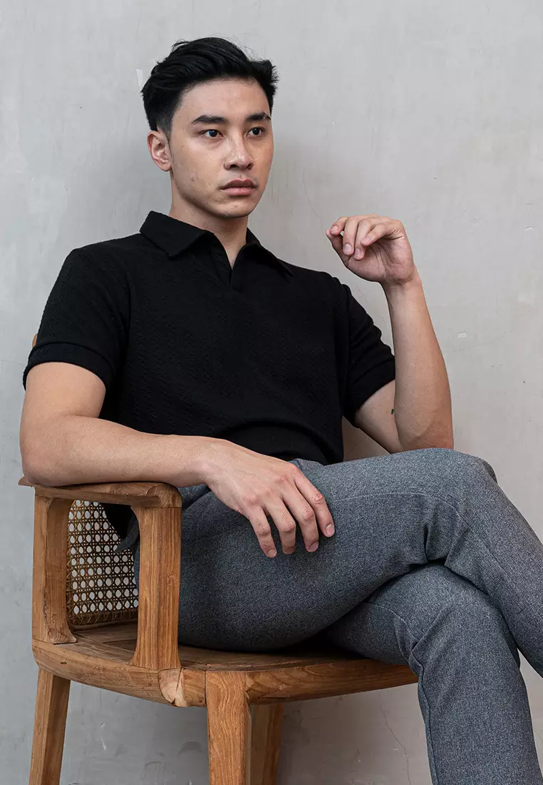 Houseofcuff Polo Shirt Rajut Stretch Lengan Pendek Pria Hitam