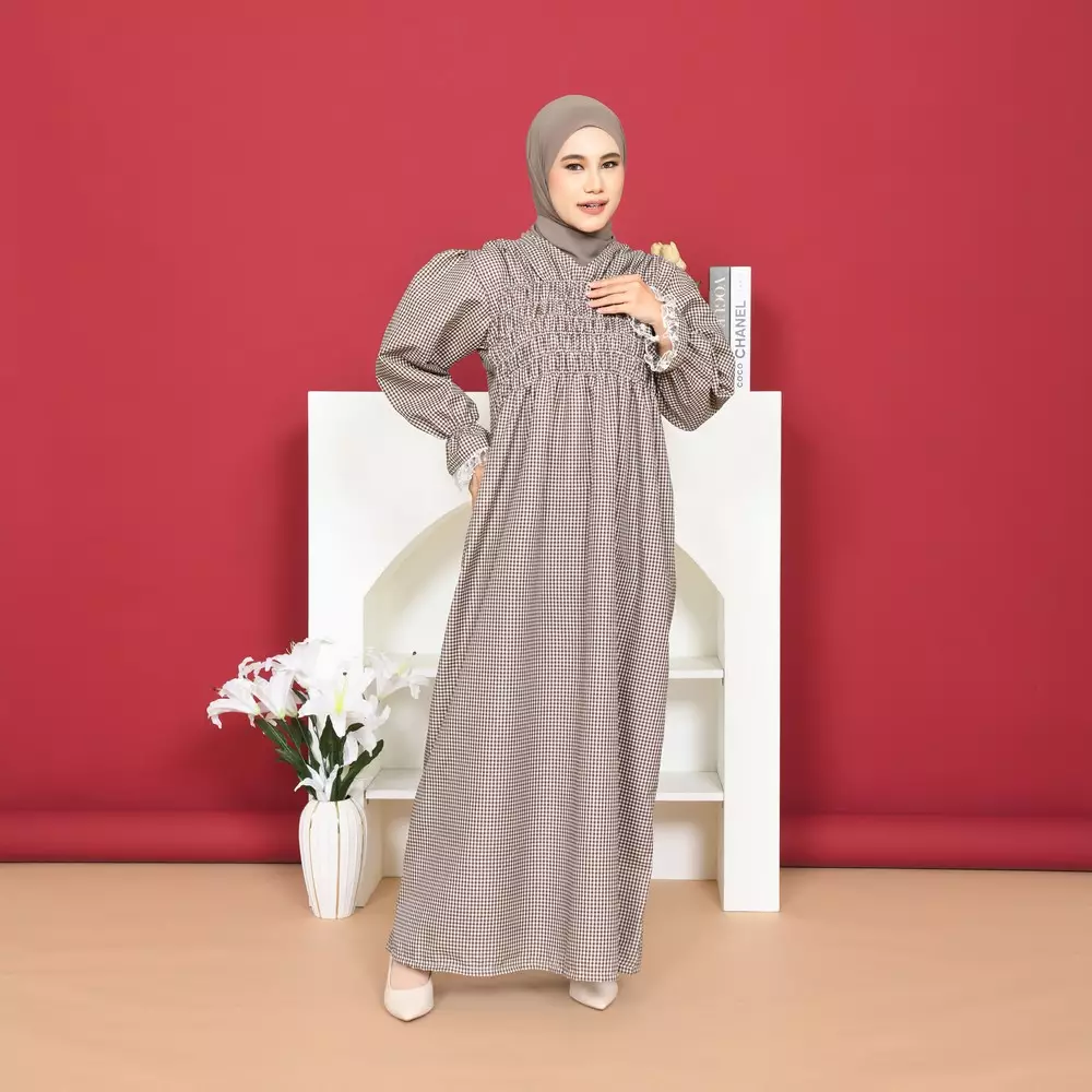 Eliana Rubber Dress - Gingham Coffee M19936 R77S3