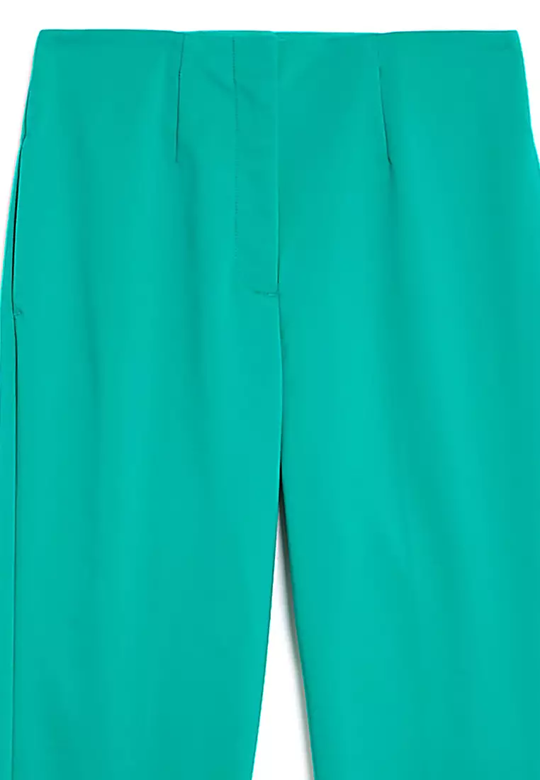 Cotton Blend Slim Fit Cropped Trousers