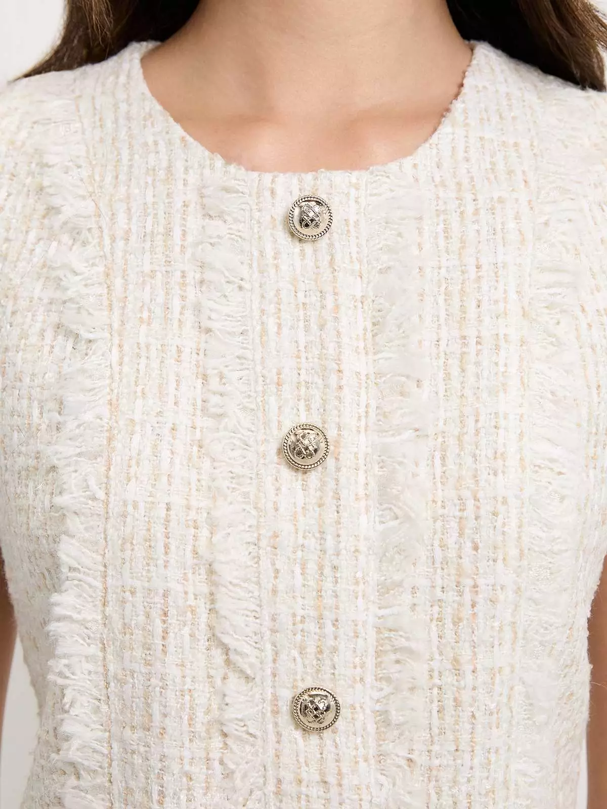 Frayed Tweed Top - Ivory