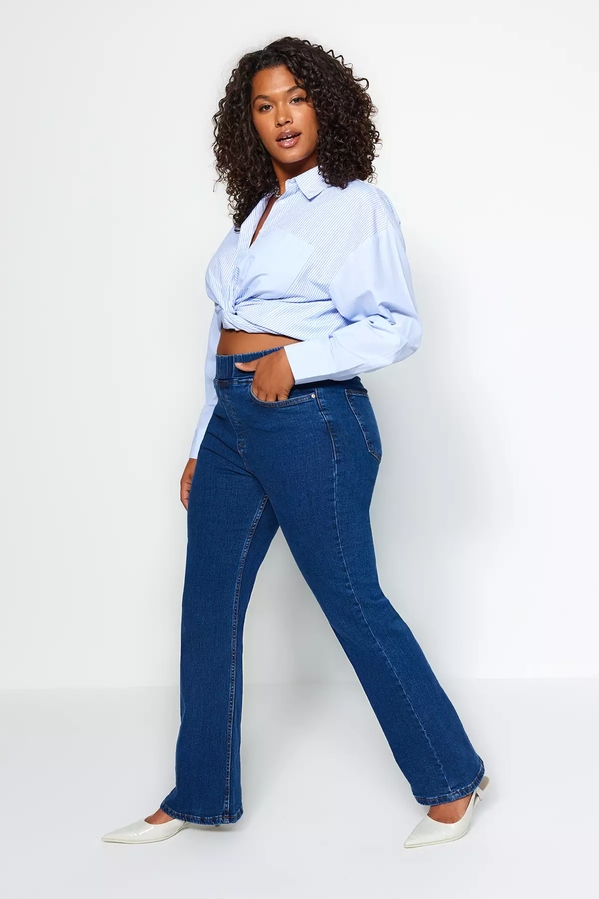 Elastic waist best sale wide leg jeans