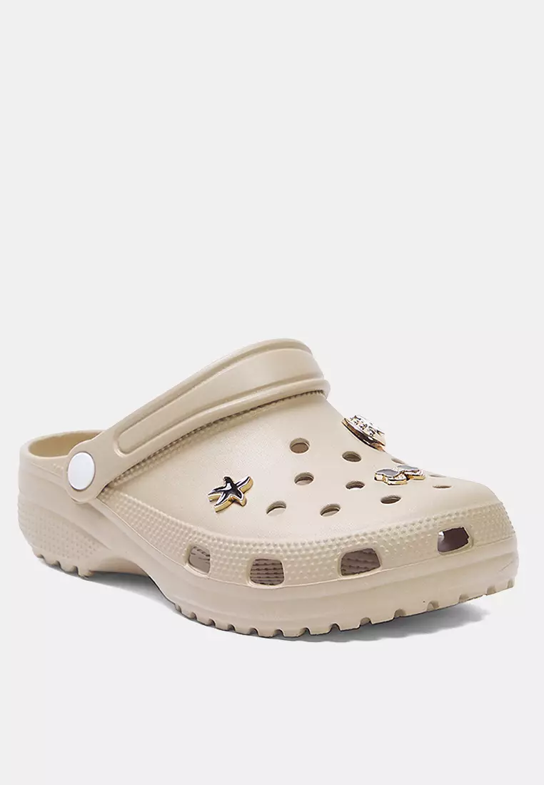 Beige Gold Buckle Accessory Detailed Light Sole Women's Eva Closed Front Sandals Slippers Takss25Sd00033