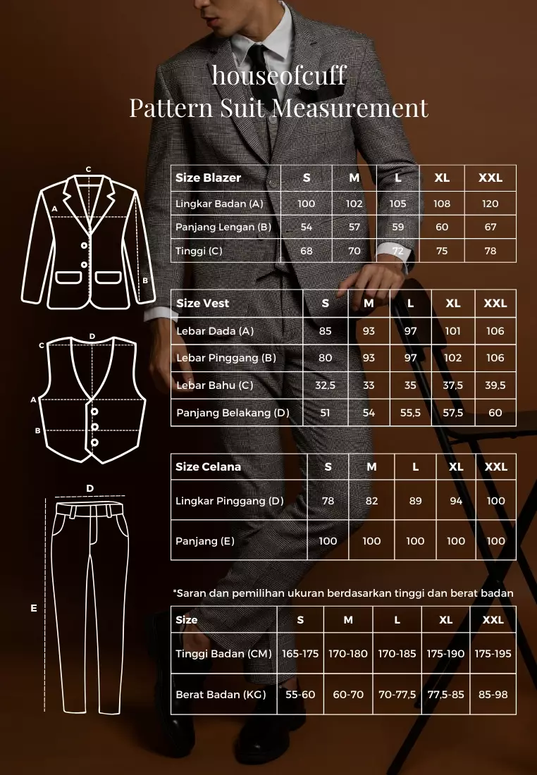 Houseofcuff Jas Celana Vest Rompi Blazer Abu Abu Slim Fit Motif Kotak