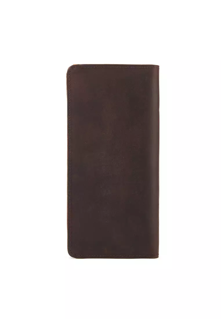 Premium Full Grain Crazy Horse Leather Vertical Long Bi-fold Wallet - JWD 50952