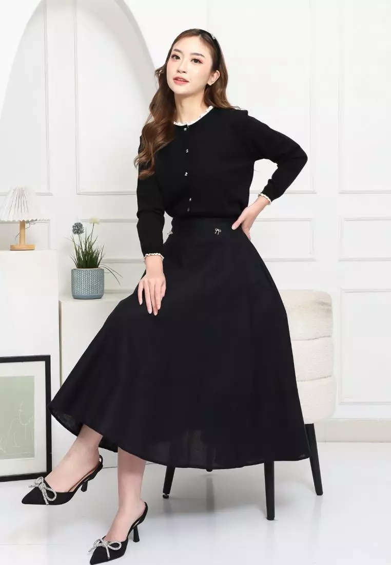 Bellarie Midi Skirt Linen in Black