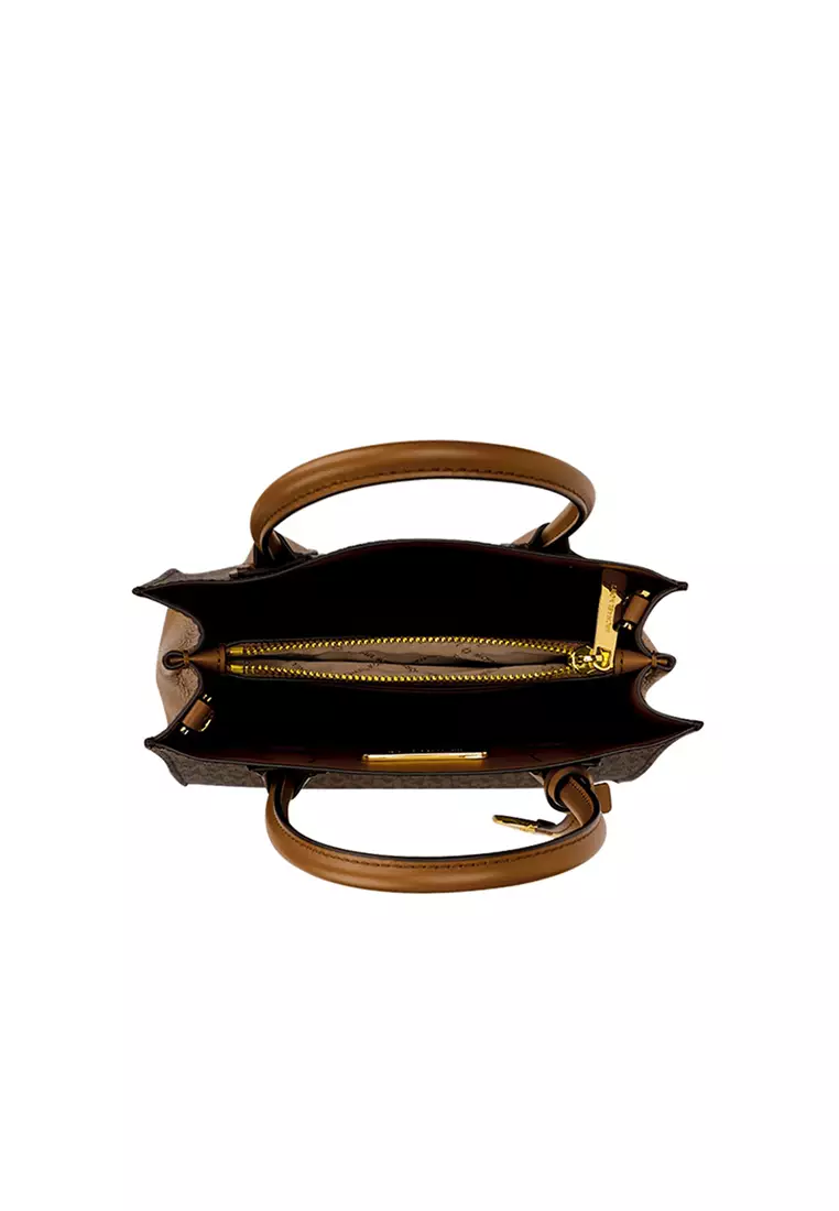 Mercer Medium Logo and Leather Accordion Crossbody Bag In Brown 35S1GM9M2B