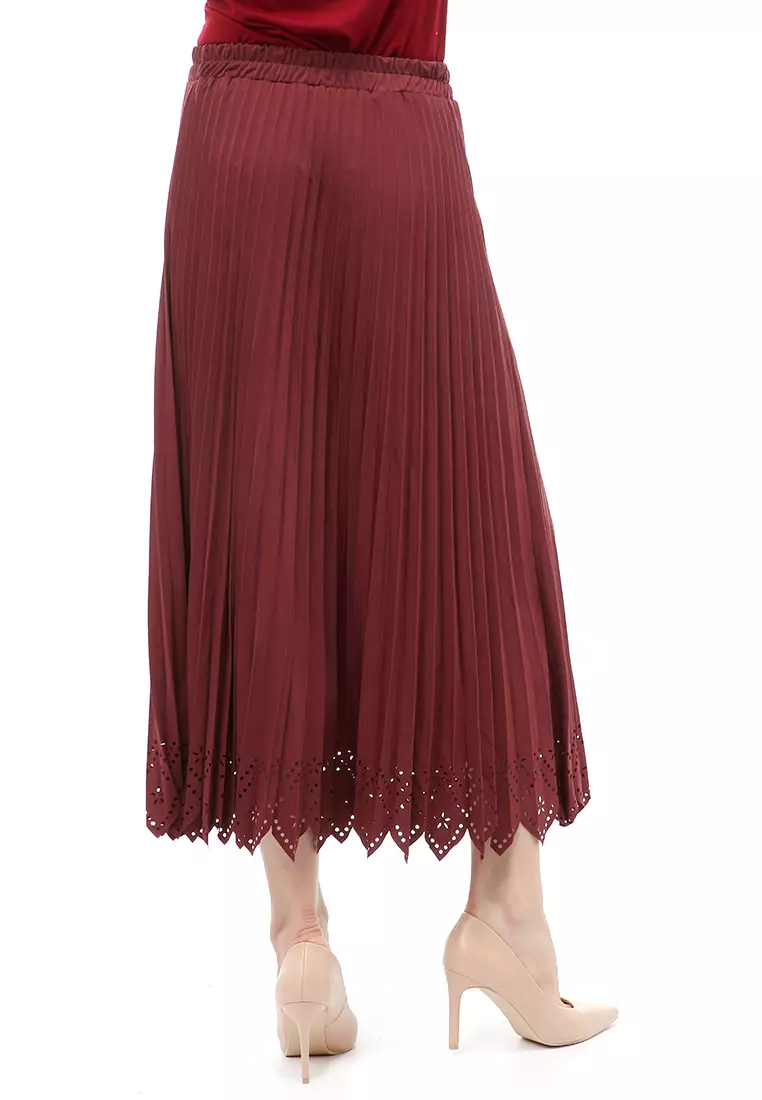 Syafira Rok Plisket Laser Polos Bawahan Wanita Muslimah Premium Quality - Maroon