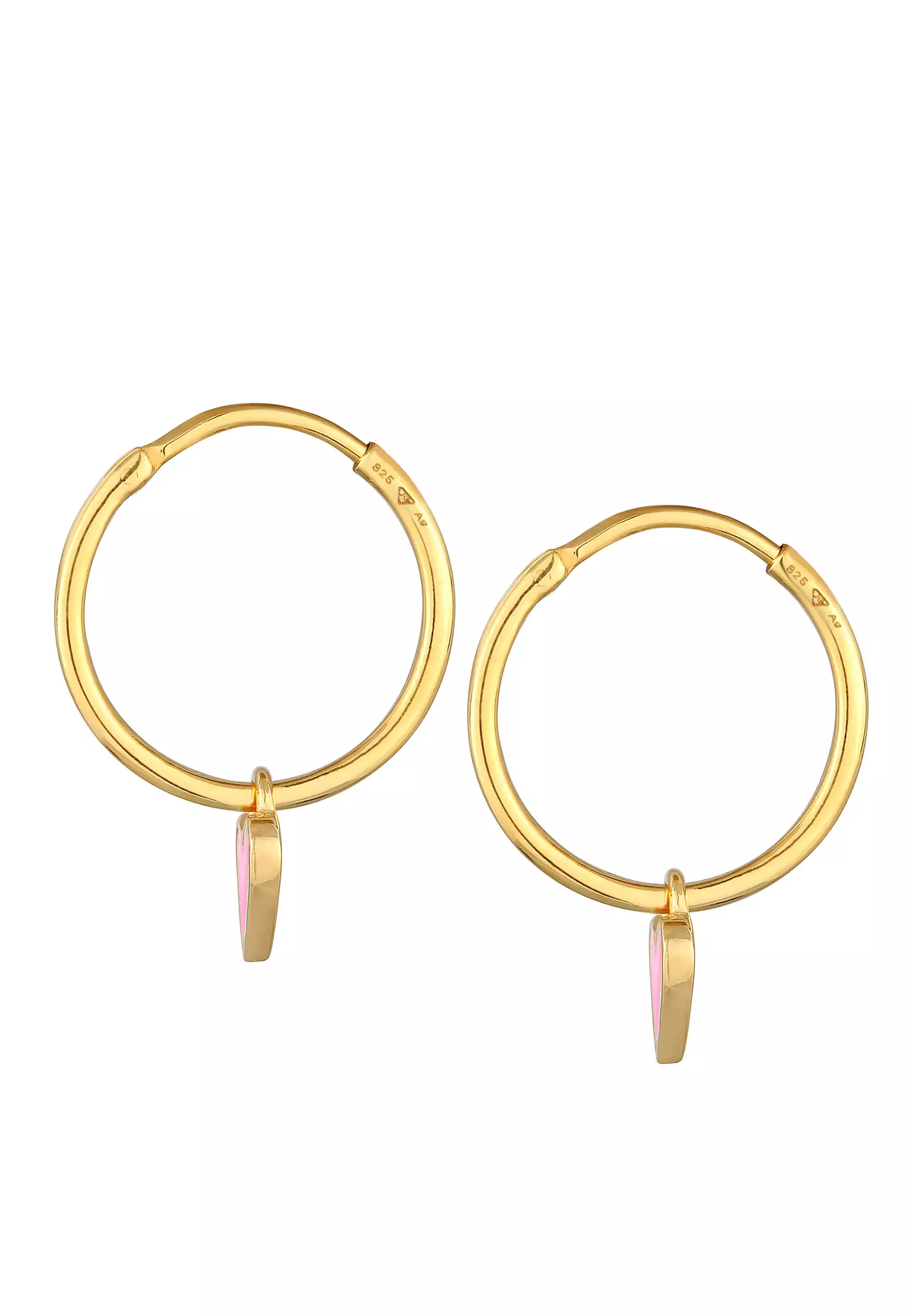 Earrings Creoles Heart Pendant Enamel Pink Gold Plated