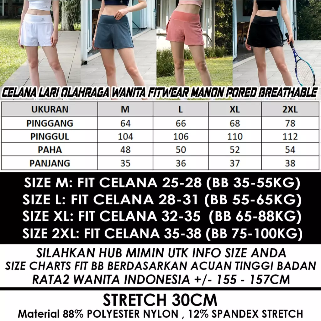 Fitwear Celana Pendek Olahraga Wanita MANON PORED BREATHABLE - INDIGO BLUE