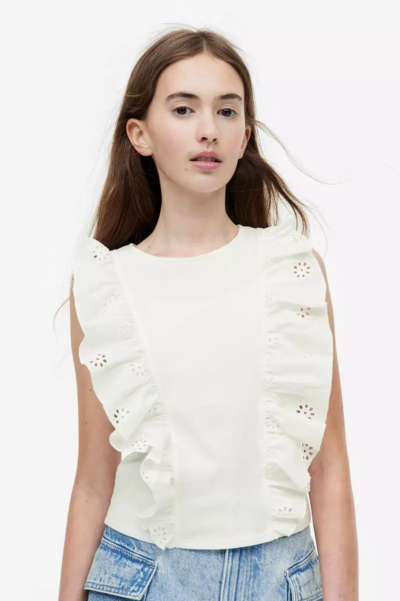 White ruffle vest top clearance