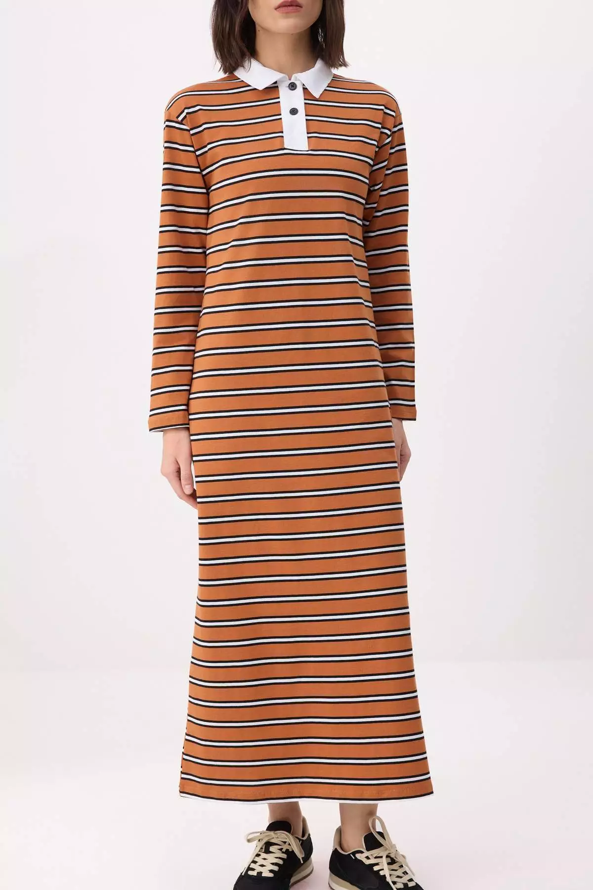 Multi-Colored Unlined Striped Knitted Striped Single Jersey Hijab Dress Tctss26Eb00022