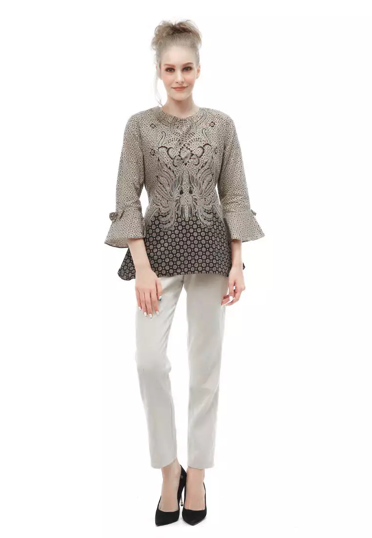 Lynelle Batik Wanita Rowo Lengan Panjang model Tali Samping Material Cotton ORIGINAL - Gray