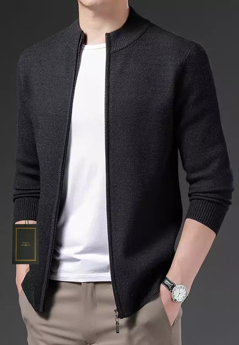 Stand Collar Zipper Knitted Cardigan TX9877