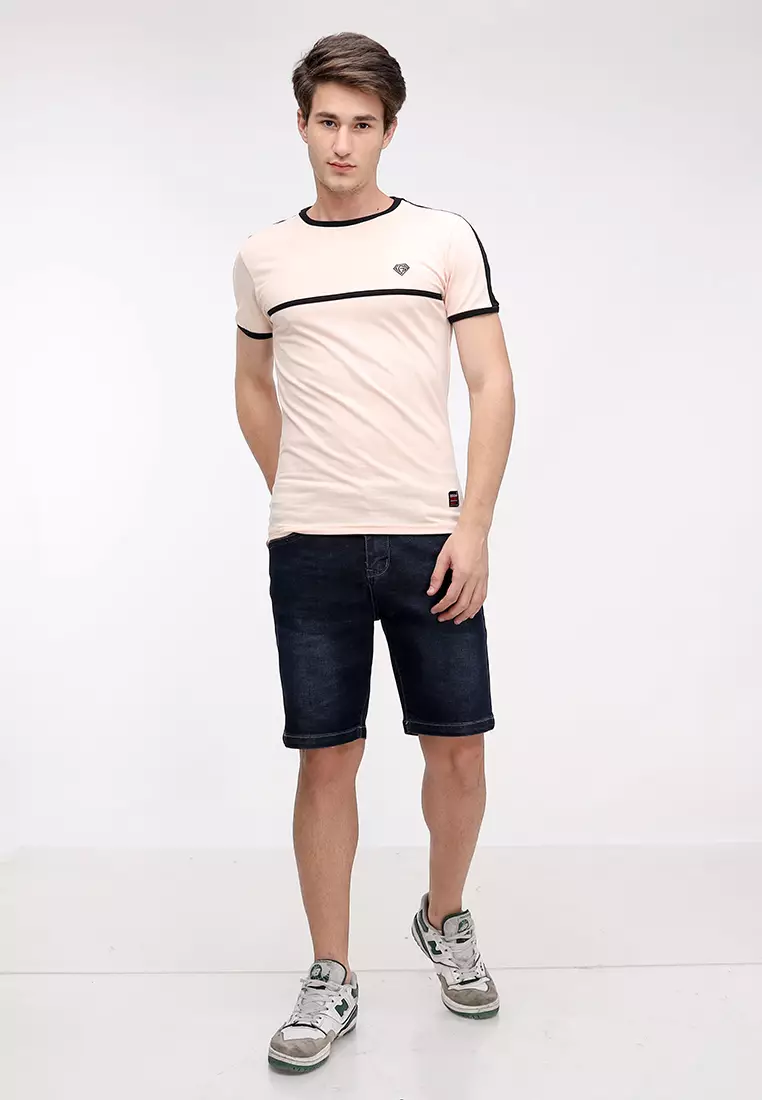 Round Neck Streaky Short Sleeves
