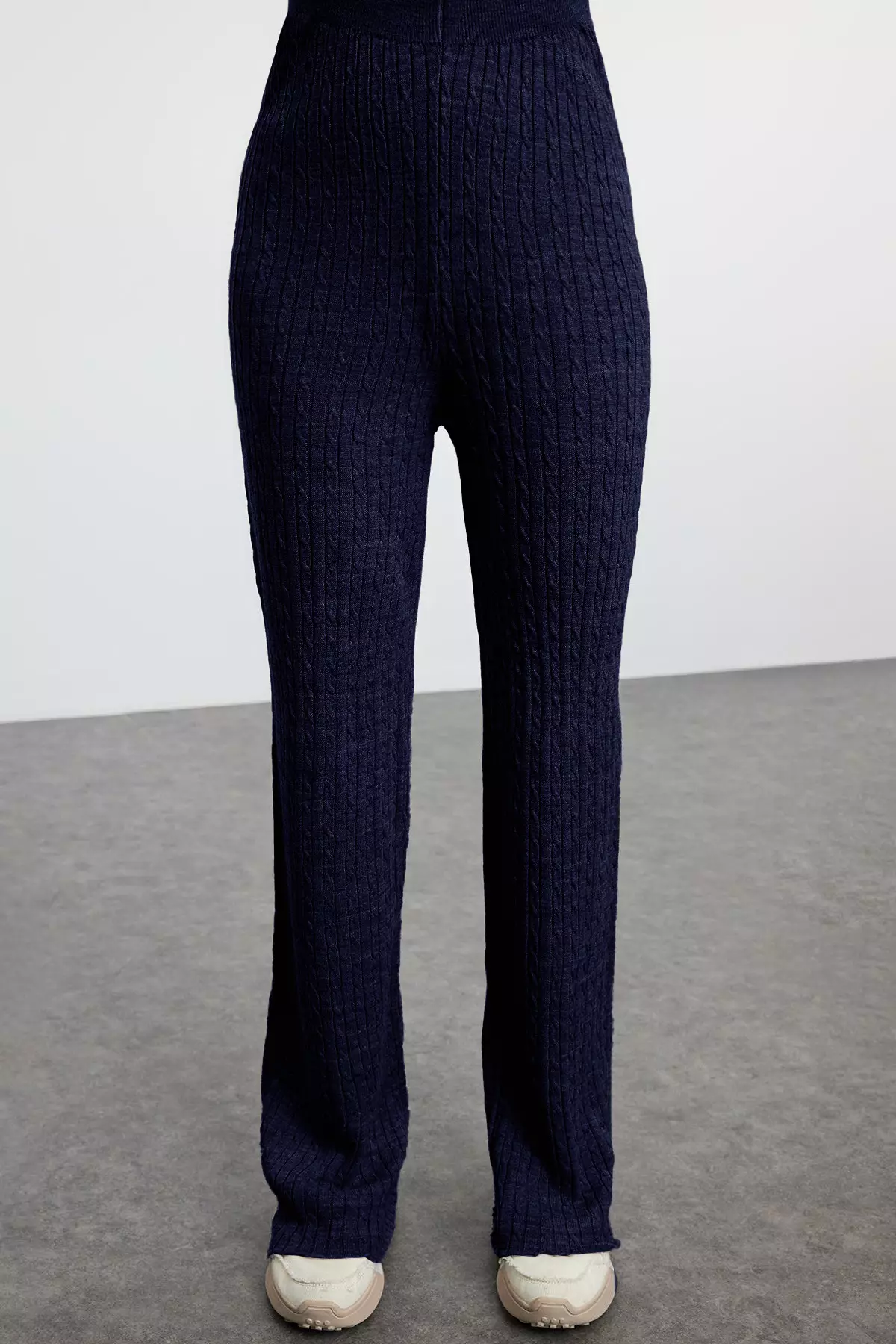 Navy Blue Zippered Sweater-Pants Knitwear Bottom-Top Set TWOAW25AU00059