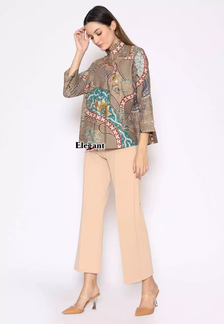 Blouse Batik Sablon Malam Reseleting Windradi Premium Slimfit Elegant