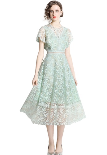 Sunnydaysweety green Lace Star Hollow Flying Sleeve One-Piece Dress A22050712 0CE88AA27180A9GS_1