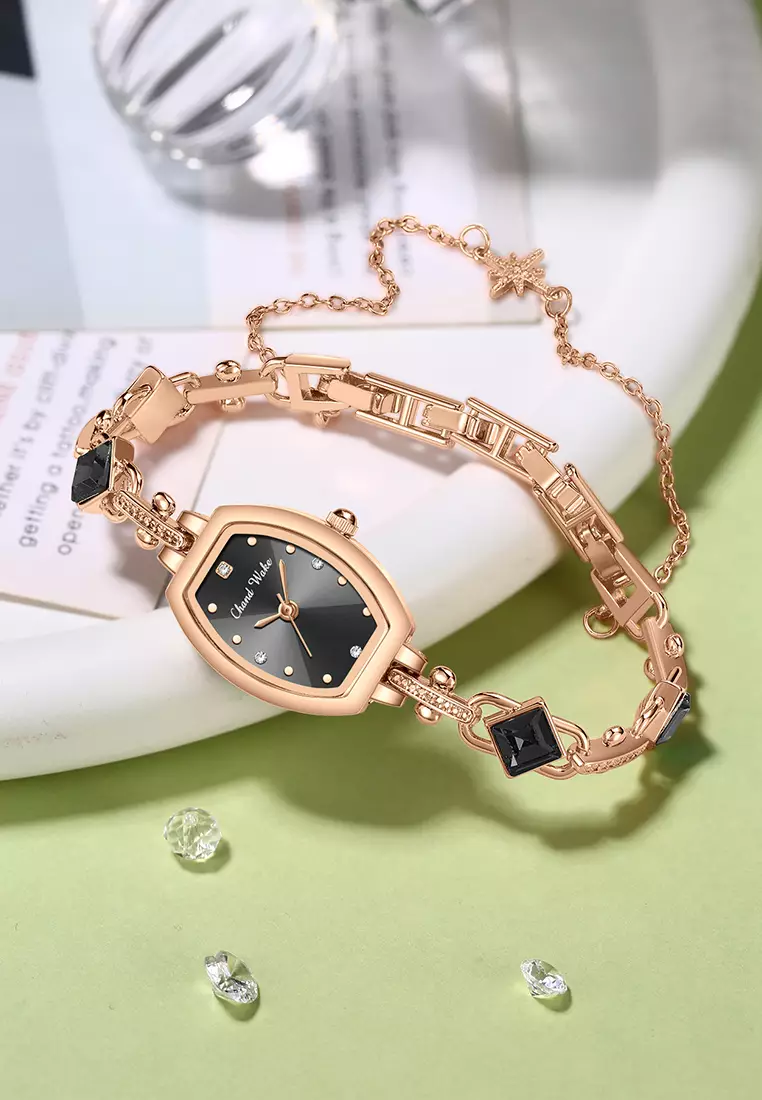 Jam Tangan Wanita Original Korea Gelang Fashion Original Jam Tangan Cewek Anti Air roseblack