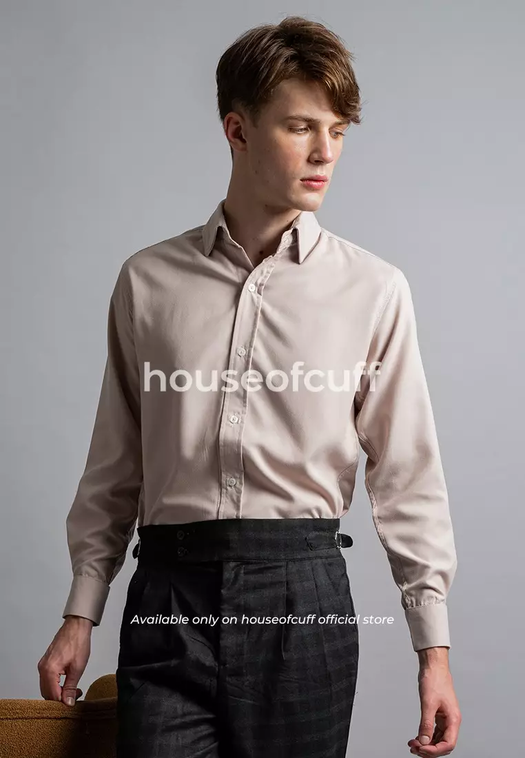 Houseofcuff Kemeja Kerja Formal Pria Model French Cuff / Double Cuff Dengan Cufflinks Warna Krem ( Incl.Collar Stay + Cufflinks )