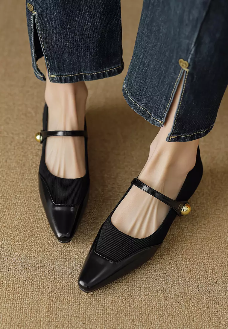 Elastic Knit Stitched Mary Jane Shoes WW8376-2