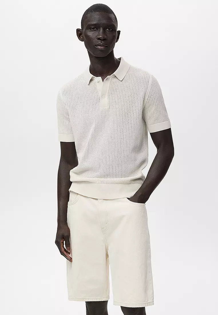 Openwork Knitted Cotton Polo Shirt