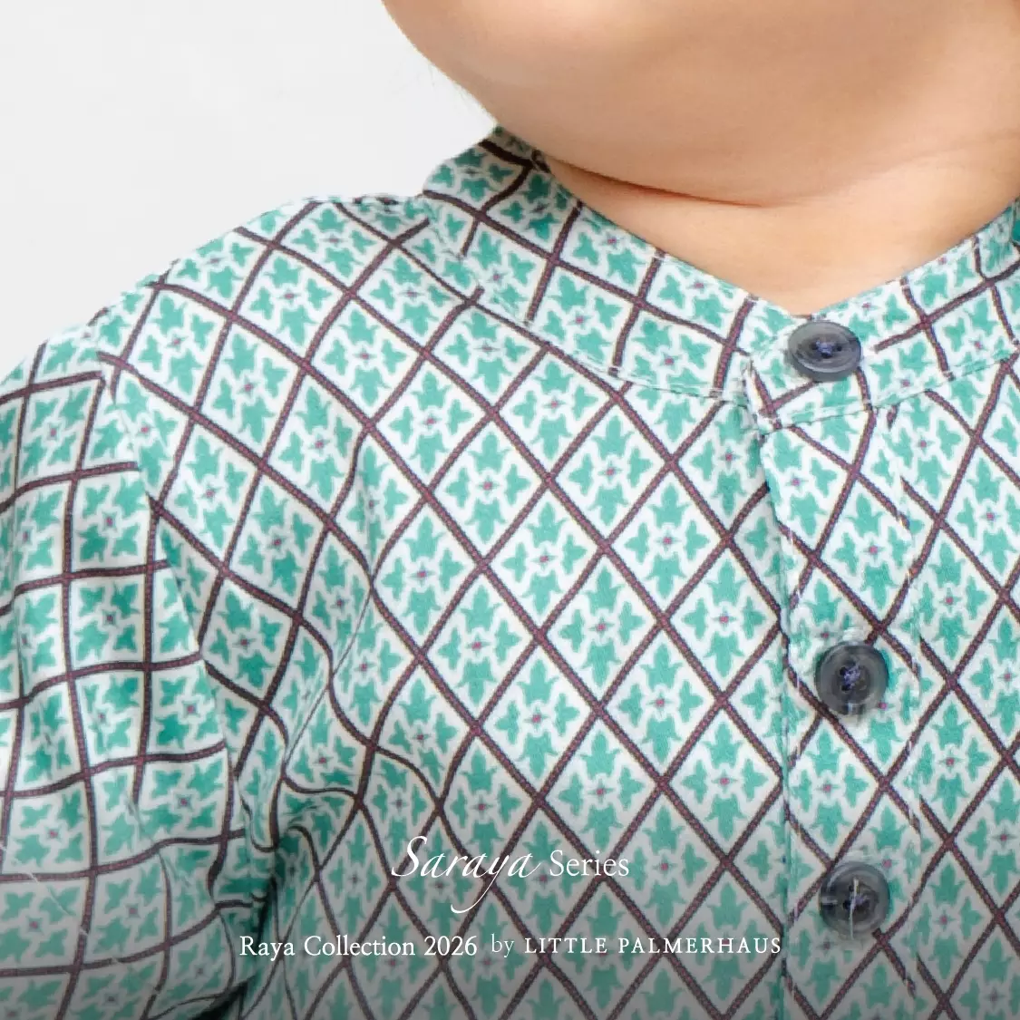 Little Palmerhaus - Baju Lebaran 2026 - Saraya Baby Koko Set + Peci (Setelan Baju Koko Bayi Usia 0-12 Bulan) Teal Green