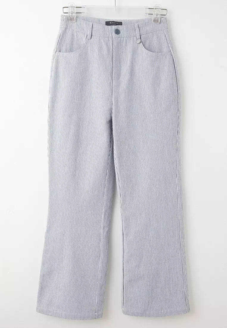Subtle Striped Shell Button Trousers [BA7796]