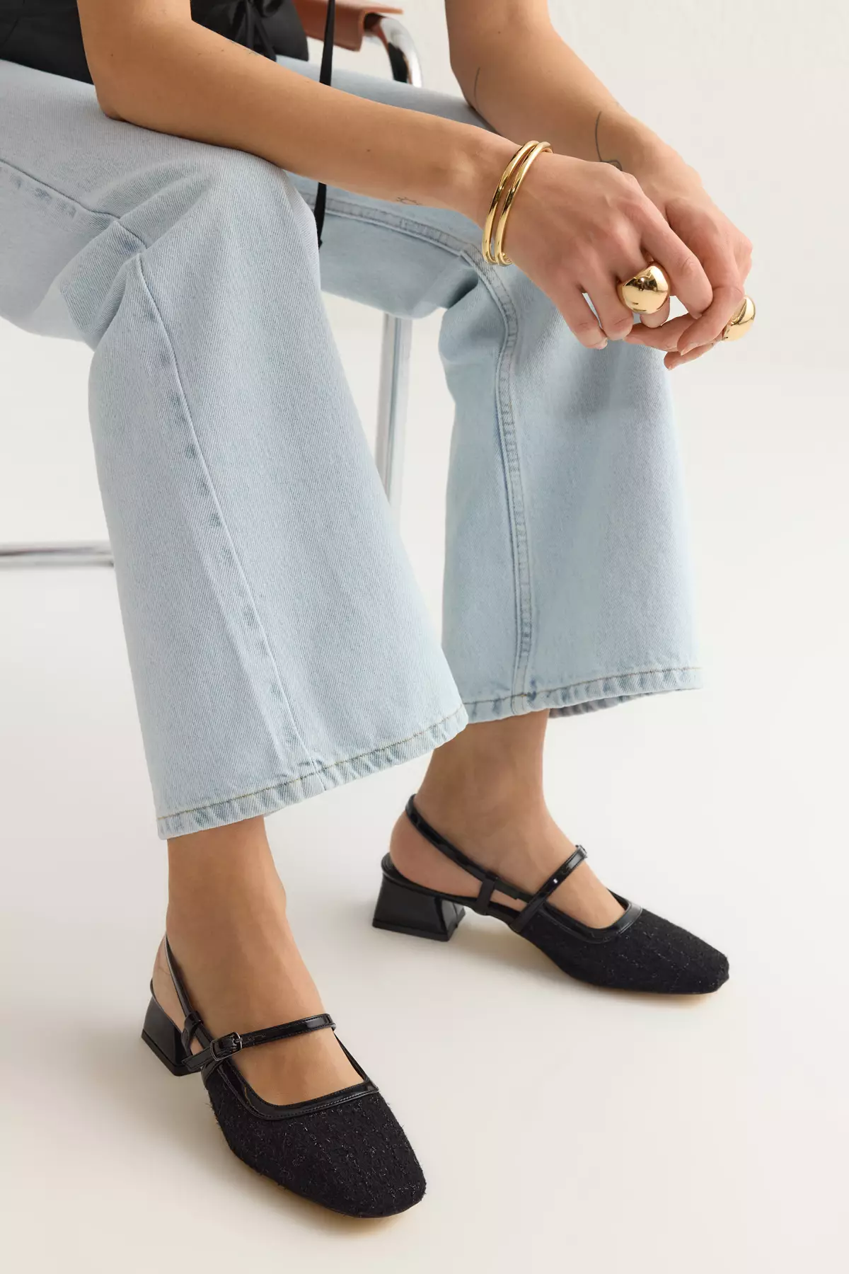 Black Tweed Square Toe Mary Jane Women Block Heels Shoes Takss25To00023