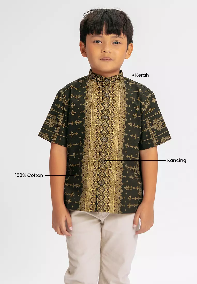 MANZONE - Atheer SS Junior - Kemeja Koko Shanghai Anak Lengan Pendek - Green Dark - Manzone & Minimal Warna Green_Dark