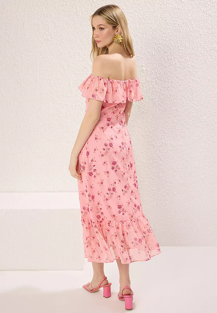 Floral Frilled Midi Dress