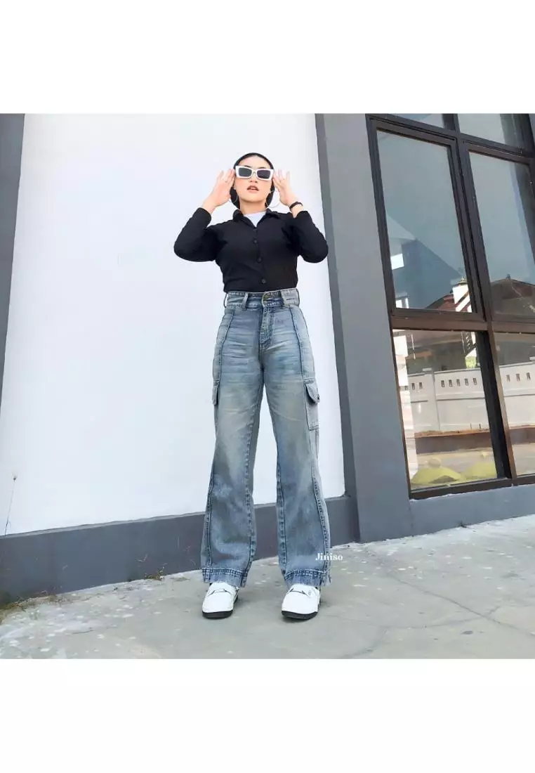 Highwaist Cargo Loose Jeans 405 HANDS UP