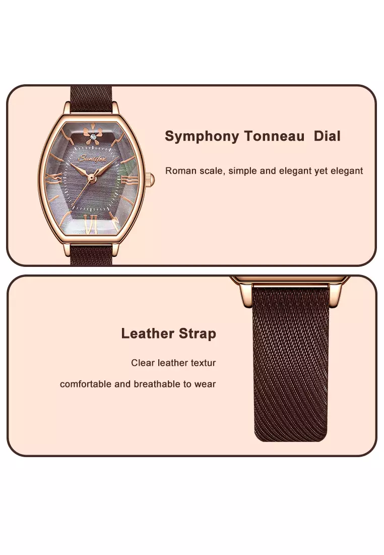 Jam Tangan Wanita Original Kasual Tali Kulit Elegan Style Jam Tangan Cewek SL6118 brown