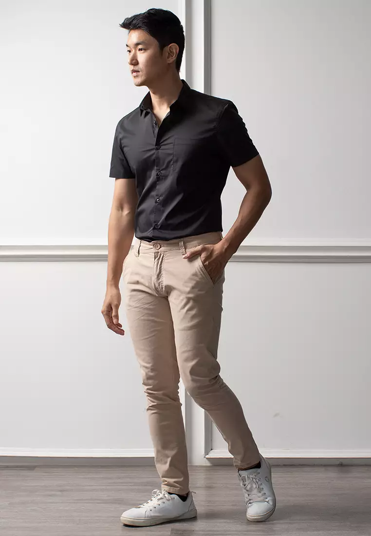 Kemeja Tangan Pendek Formal Stretch Oxcon Black