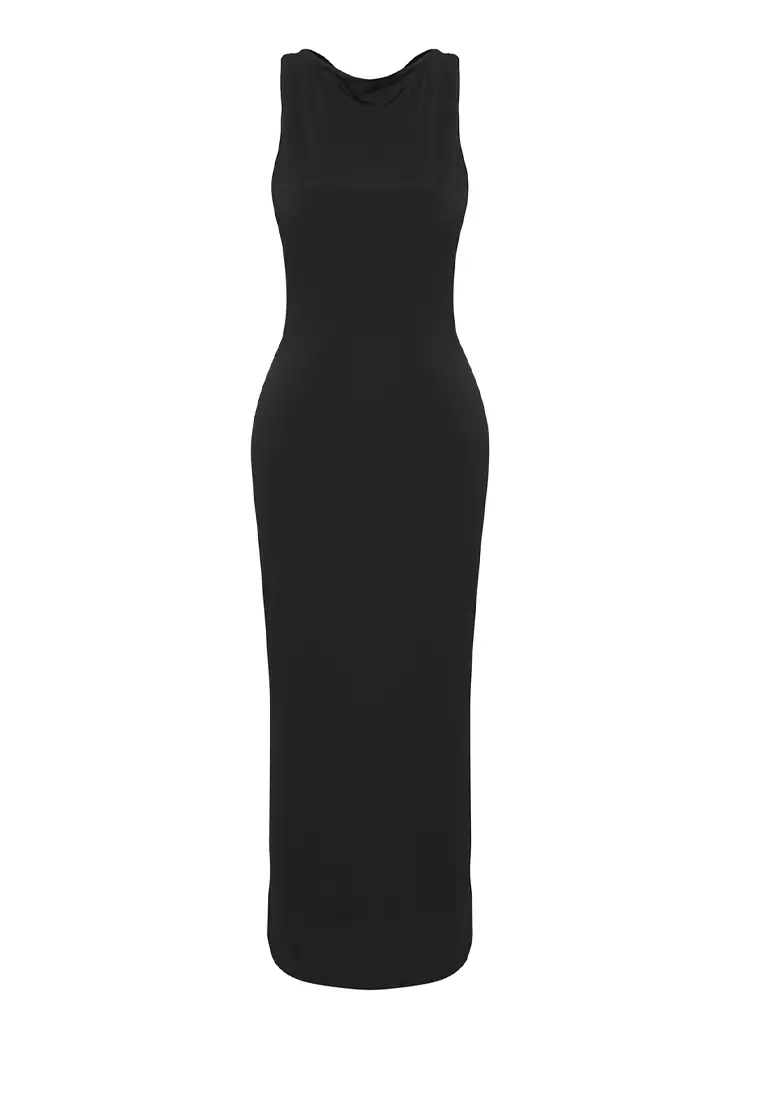 Cowl Neck Twist Slit Midi Dress