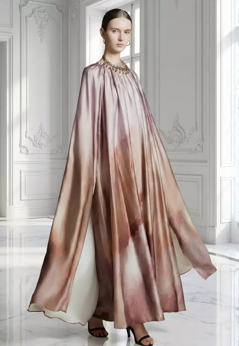 Demure Signature - Cape Kaftan in Italian silk Twill Abstract Brown - Dress