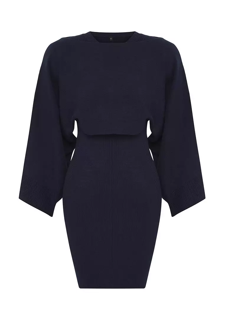 Navy Blue Mini Knitwear Bolero-Dress Suit Twoaw25El00056
