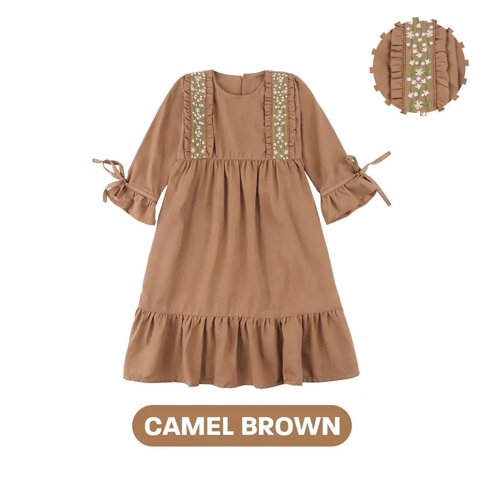 Mooi Dress Anak Gamis Anak Perempuan Raya Collection Maisha Gamis - Camel Brown