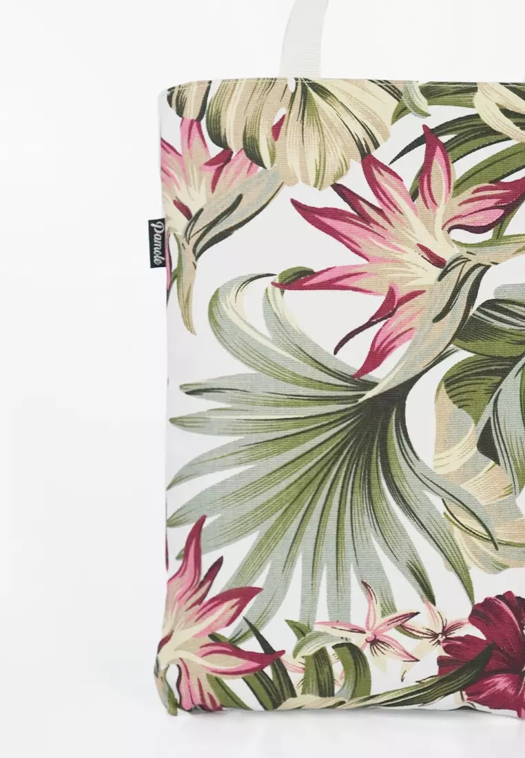 Tote Bag Wanita Tas Wanita Bahan Kanvas Penutup Resleting Motif Trop Merah