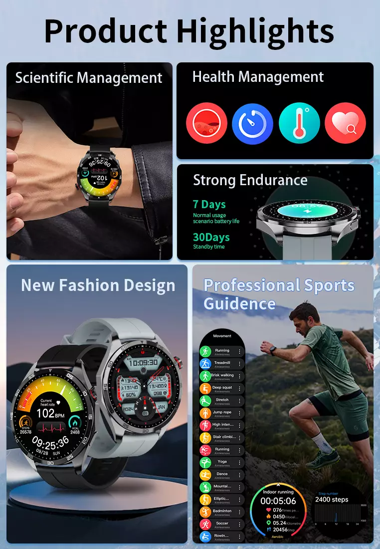 Smart Watch U19 Zinc Alloy Shell Strong Battery Life Health Management Jam Pintar AI Voice Assistant black