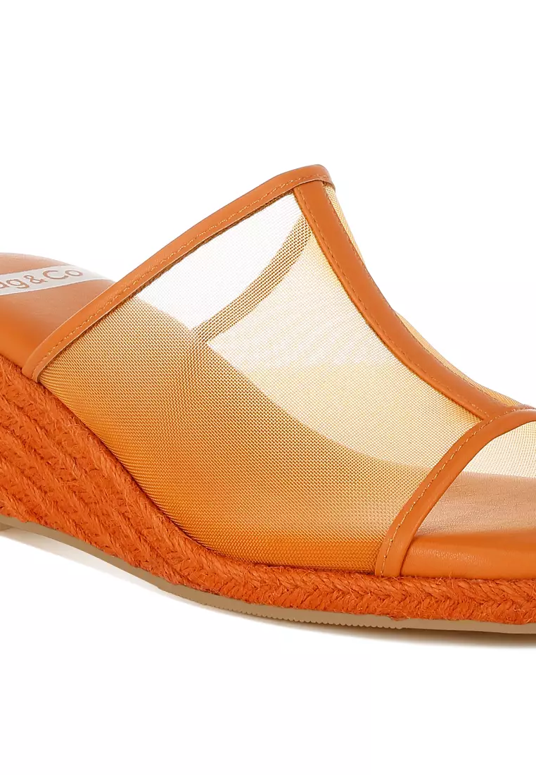 Sepatu Wedges Slip-On Mesh Bernapas Warna Oranye