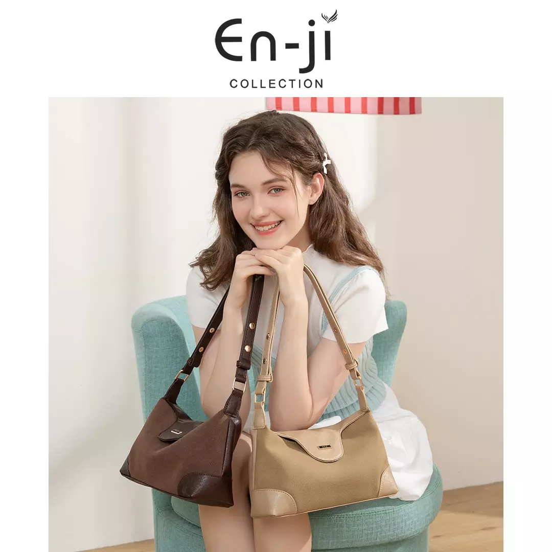 En-Ji Jini Shoulderbag Wanita Warna Nougat