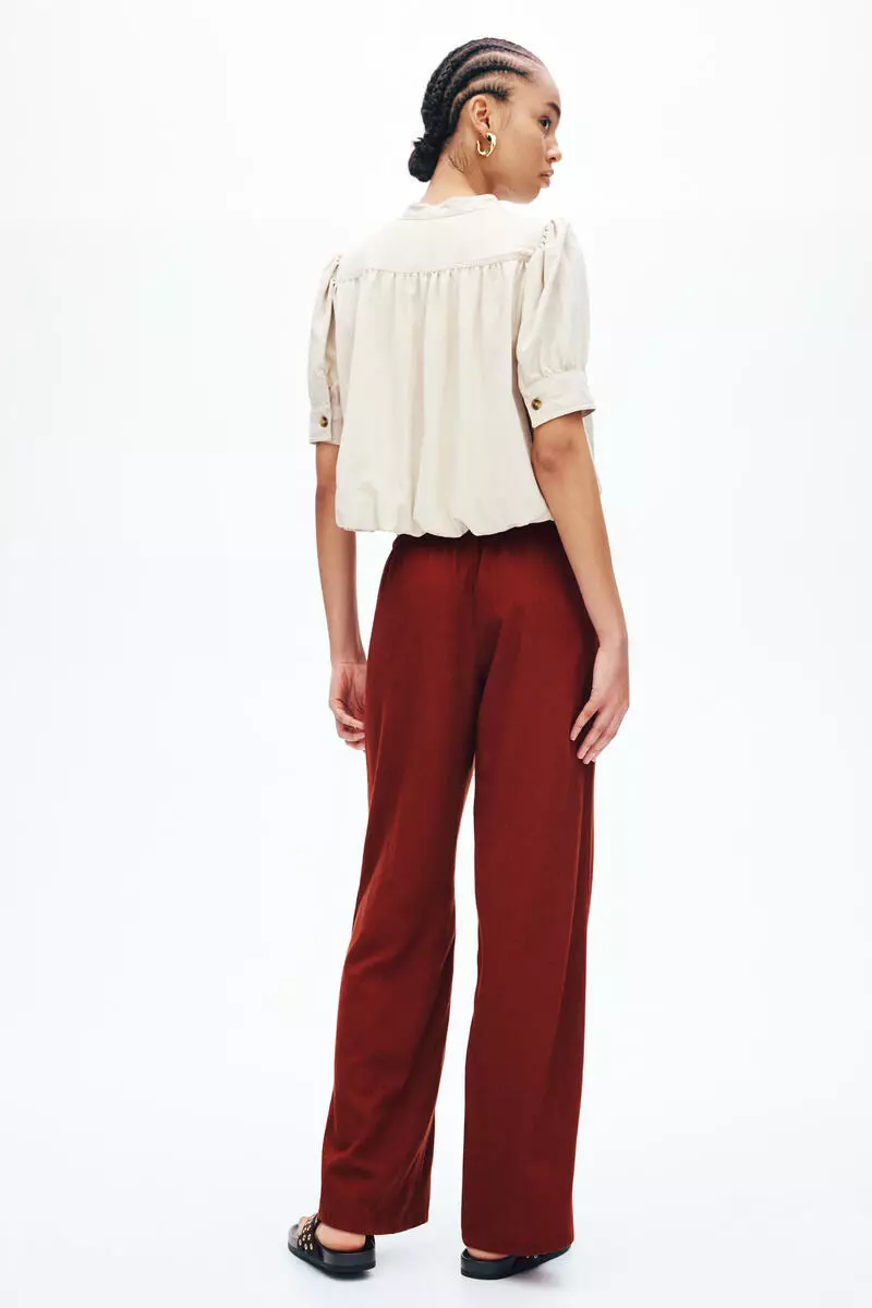 Linen-blend drawstring trousers