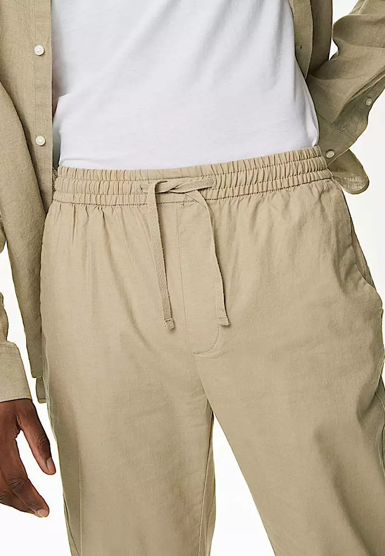 Tapered Fit Linen Blend Trousers