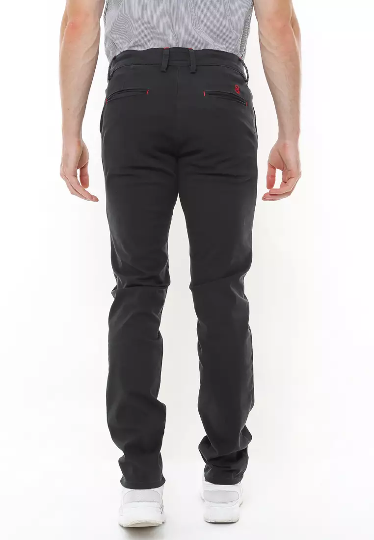 Johnwin - Celana Panjang Bahan Pria - Chinos - Warna Hitam - Katun Premium - ACT.118.201.333.C - Free Keychain