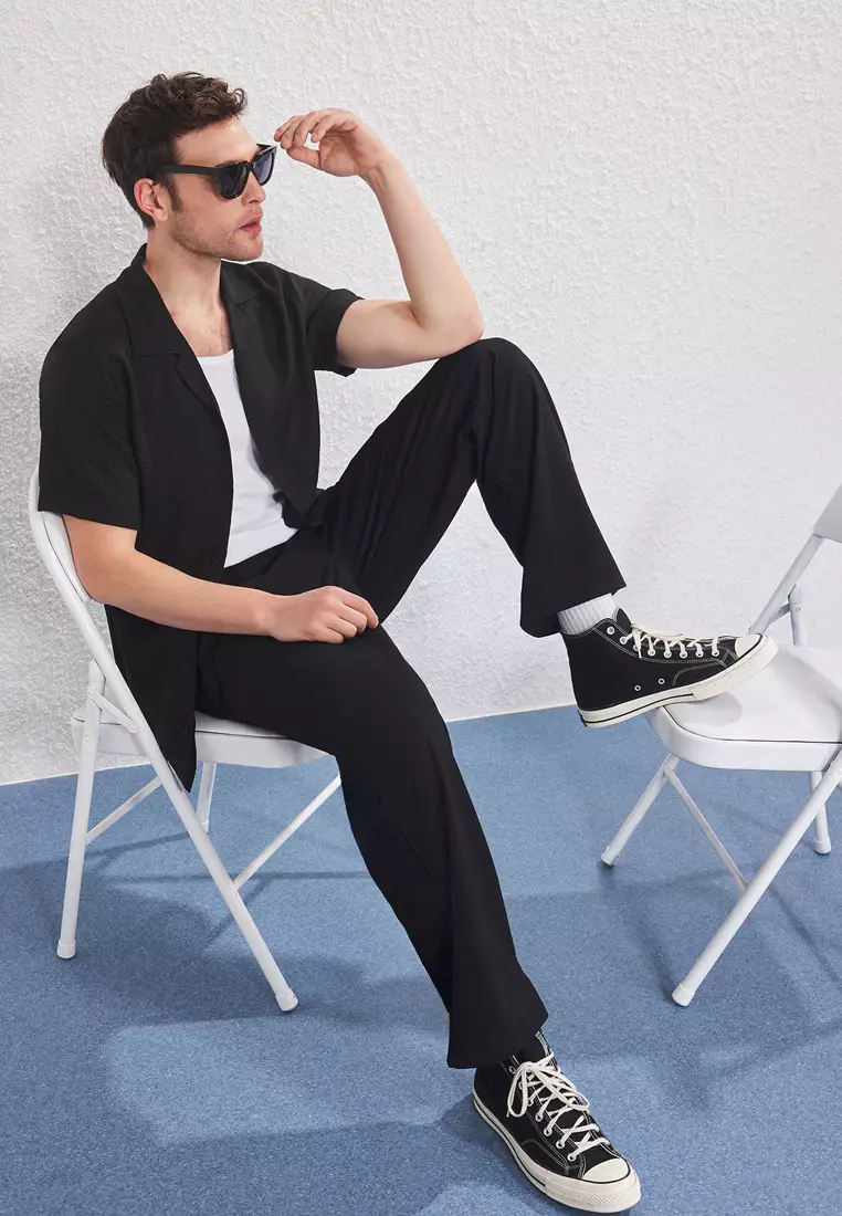 Black Regular Fit Linen Look Loose Loose Shirt TMNSS25GO00075