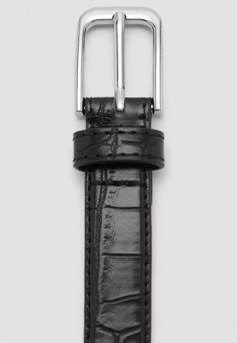 Fine Croco Leather-Effect Belt