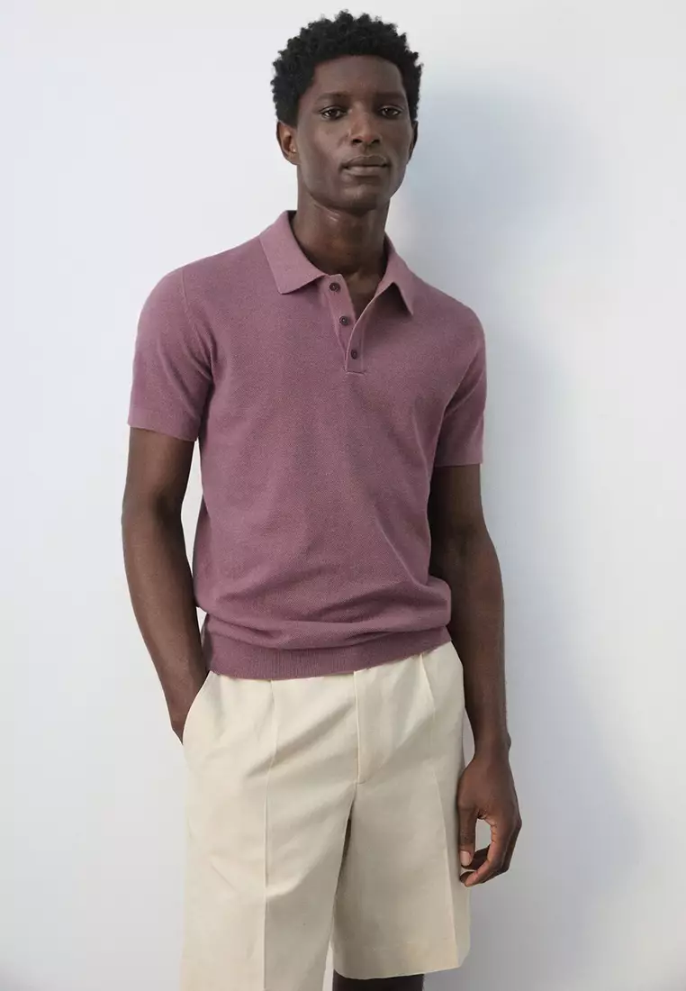Fine Knit Polo Shirt With Microstructure