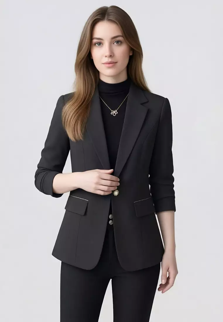 Single Button Slim Suit Blazer